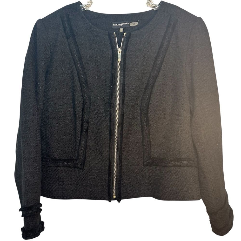 Karl lagerfeld ladies tweed blazer 18w black gold boucle capsule minimalist suit